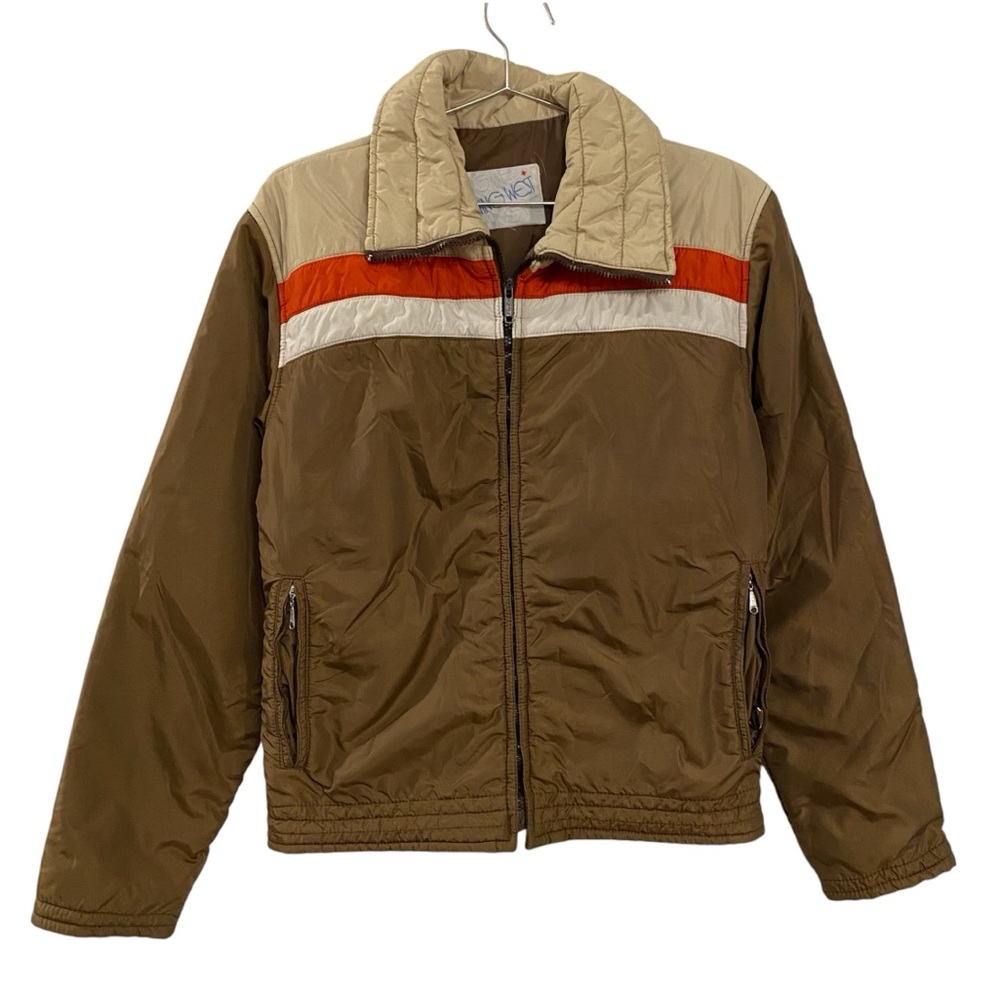 Vintage Brown, Tan & Orange Colorblock Puffer Jacket